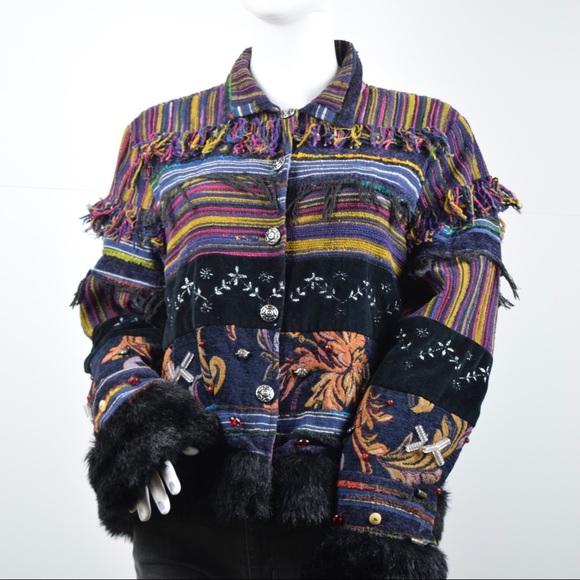 Size M Pushpa Faux Fur Fringe Trim Jacket - Picture 1 of 8